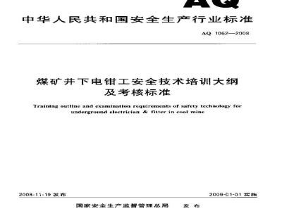 AQ 1062-2008 煤矿井下电钳工安全技术培训大纲及考核标准
