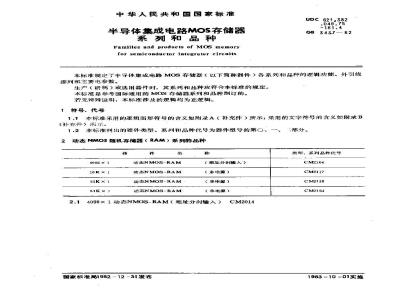GB 3437-1982 半导体集成电路MOS存储器系列和品种