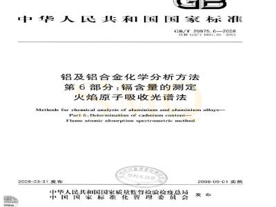 GB/T 20975.6-2008 铝及铝合金化学分析方法 第6部分：镉含量的测定 火焰原子吸收光谱法