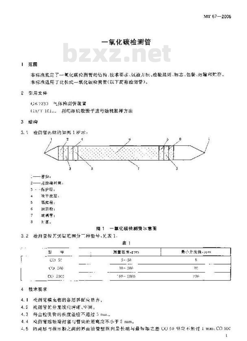MT 67-2006 一氧化碳检测管 MT 67-2006 一氧化碳检测管