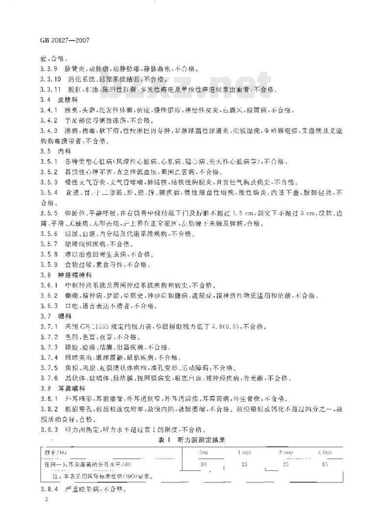 GB 20827-2007 职业潜水员体格检查要求 GB 20827-2007 职业潜水员体格检查要求