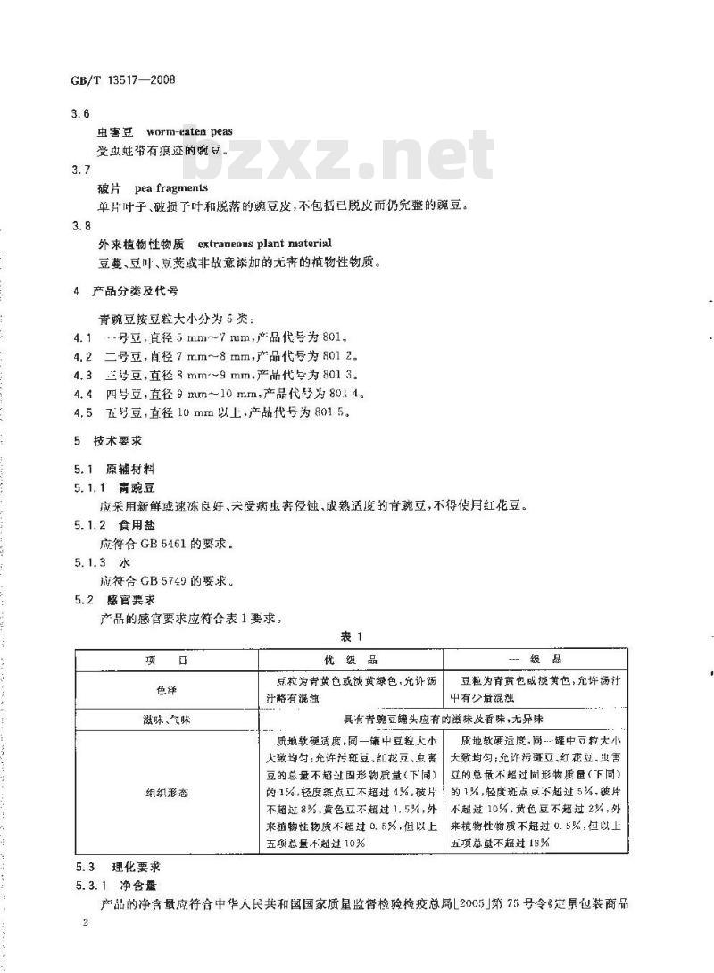 GB/T 13517-2008 青豌豆罐头 GB/T 13517-2008 青豌豆罐头