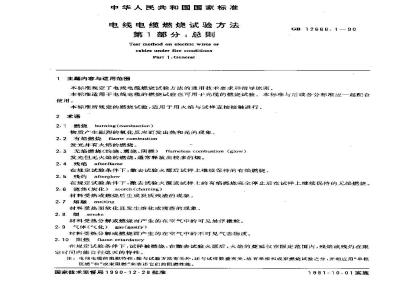 GB 12666.1-1990 电线电缆燃烧试验方法 第1部分:总则