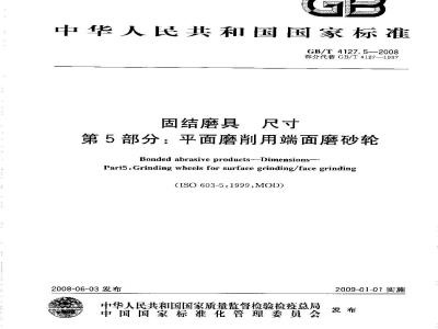 GB/T 4127.5-2008 固结磨具 尺寸 第5部分：平面磨削用端面磨砂轮