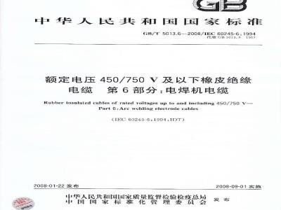 GB/T 5013.6-2008 额定电压450/750V及以下橡皮绝缘电缆 第6部分：电焊机电缆