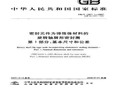 GB/T 13871.1-2007 密封件为弹性体材料的旋转轴唇形密封圈 第1部分:基本尺寸和公差