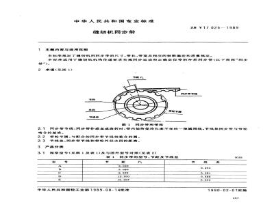 ZB Y 17025-1989 缝纫机 同步带