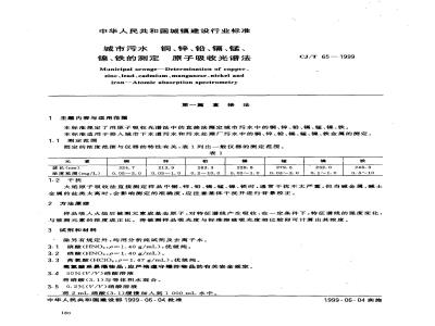 CJ/T 65-1999 城市污水 铜、锌、铅、镉、锰、镍、铁的测定 原子吸收光谱法