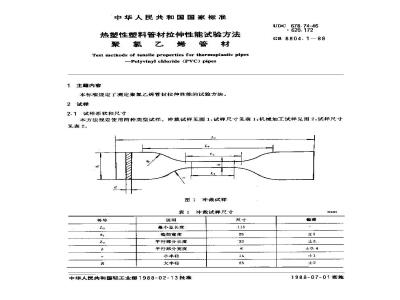 GB/T 8804.1-1988 热塑性塑料管材拉伸性能试验方法 聚氯乙烯管材