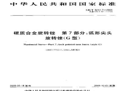GB/T 9217.7-2005 硬质合金旋转锉 第7部分：弧形尖头旋转锉(G型)