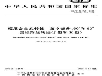 GB/T 9217.9-2005 硬质合金旋转锉 第9部分：60°和90°圆锥形旋转锉(J型和K型)