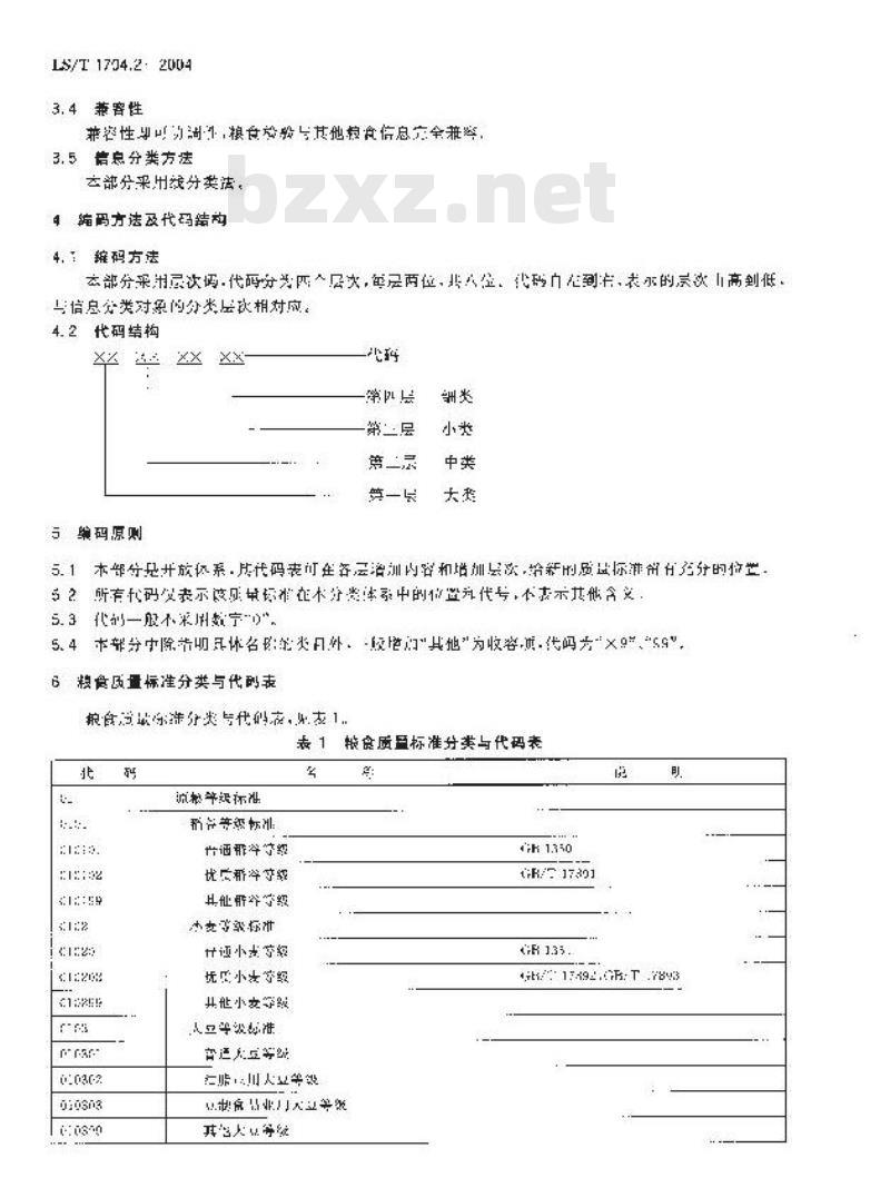 LS/T 1704.2-2004 粮食信息分类与编码 粮食检验 第2部分：质量标准分类与代码