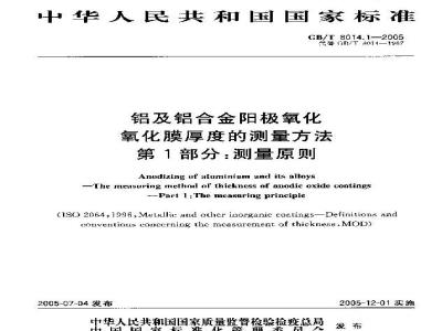 GB/T 8014.1-2005 铝及铝合金阳极氧化氧化膜厚度的测量方法 第1部分：测量原则