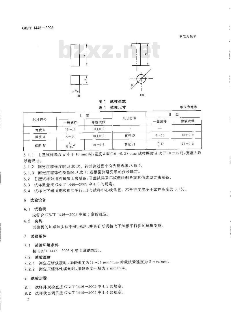 GB/T 1448-2005 纤维增强塑料压缩性能试验方法 GB/T 1448-2005 纤维增强塑料压缩性能试验方法