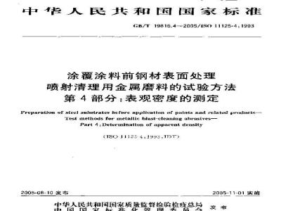 GB/T 19816.4-2005 涂覆涂料前钢材表面处理 喷射清理用金属磨料的试验方法 第4部分:表观密度的测定
