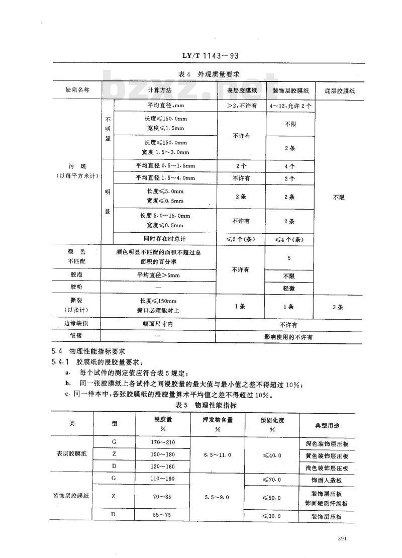 LY/T 1143-1993 饰面用浸渍胶膜纸 LY/T 1143-1993 饰面用浸渍胶膜纸