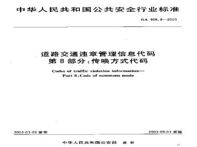GA 408.8-2003 道路交通违章管理信息代码 第8部分:传唤方式代码