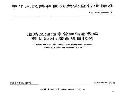 GA 408.6-2003 道路交通违章管理信息代码 第6部分:滞留项目代码