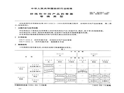 FZ/T 90087-1995 纱线和中间产品的卷装 卷绕类型