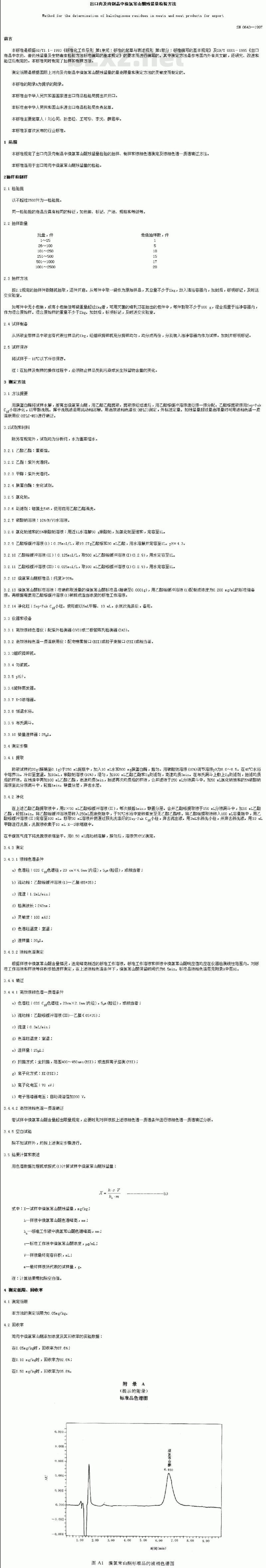SN 0643-1997 出口肉及肉制品中溴氯常山酮残留量检验方法