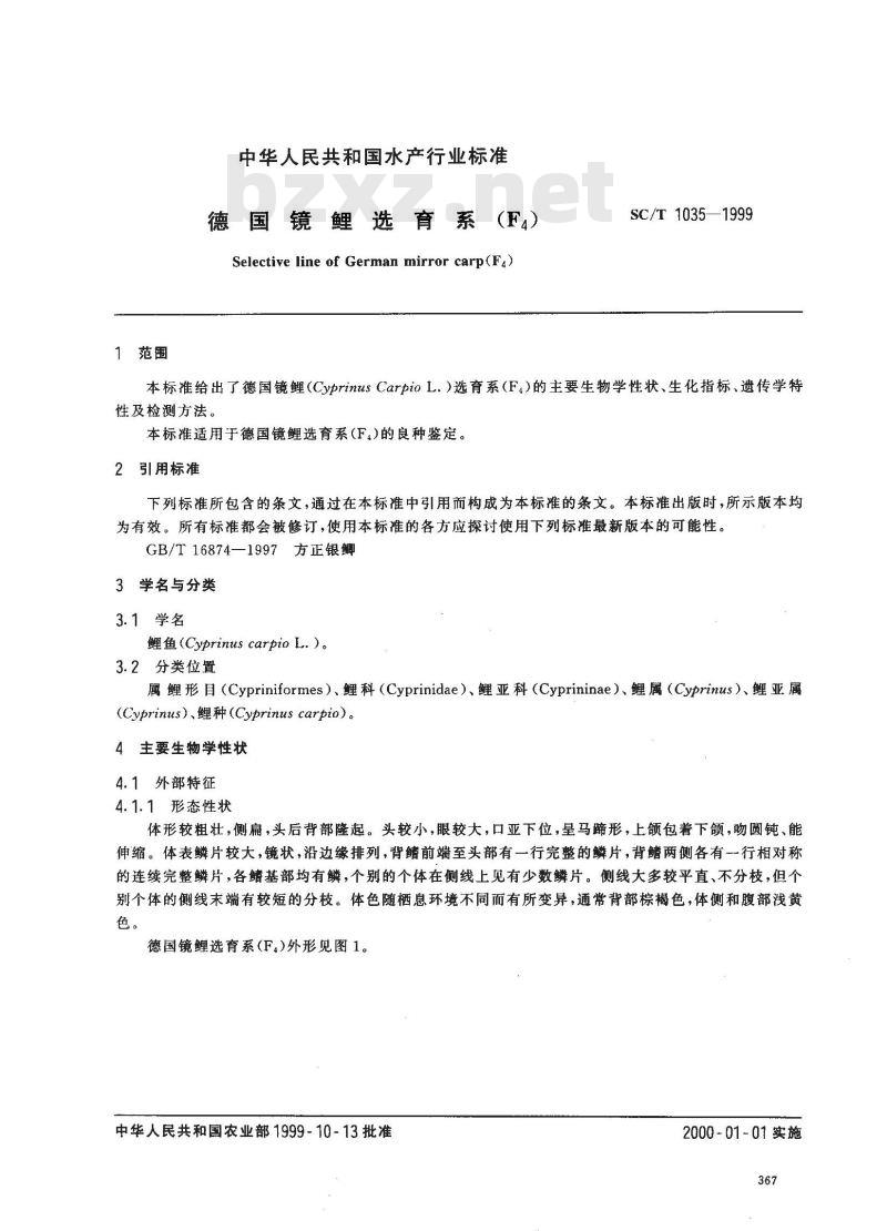 SC/T 1035-1999 德国镜鲤选育系