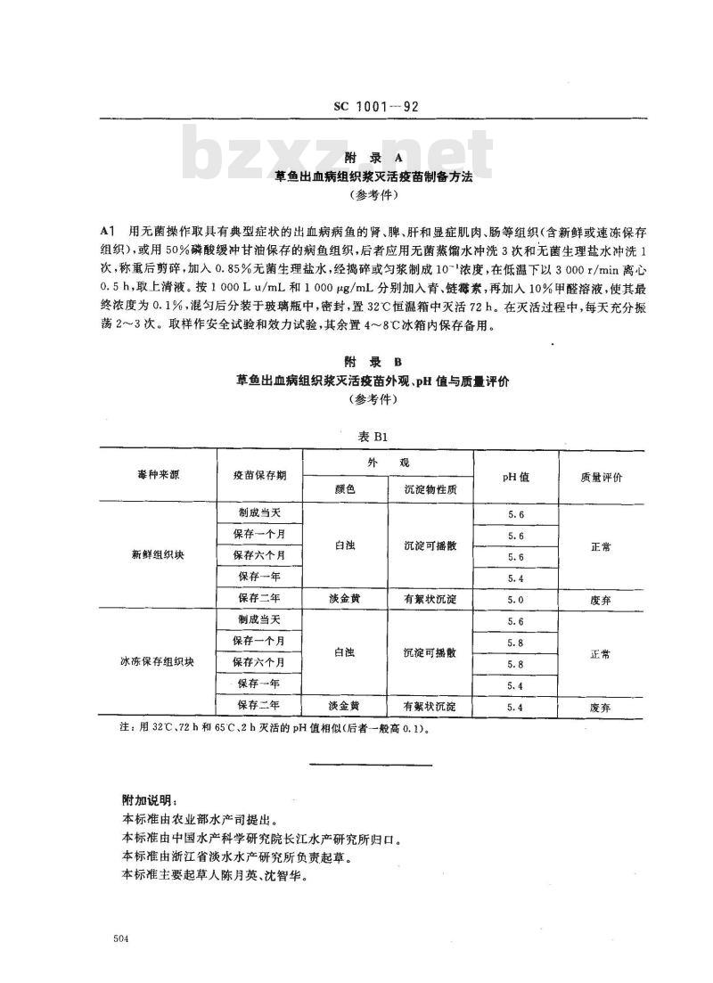 SC 1001-1992 草鱼出血病组织浆灭活疫苗 SC 1001-1992 草鱼出血病组织浆灭活疫苗
