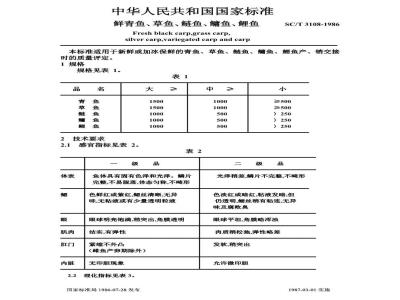 SC/T 3108-1986 鲜青鱼、草鱼、鲢鱼、鳙鱼、鲤鱼