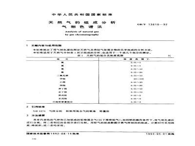 GB/T 13610-1992 天然气的组成分析 气相色谱法