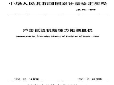 Verification Regulation of Instruments for Measuing Moment of Pendulum of Impact tester