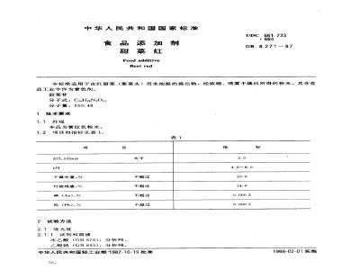 GB 8271-1987 食品添加剂 甜菜红