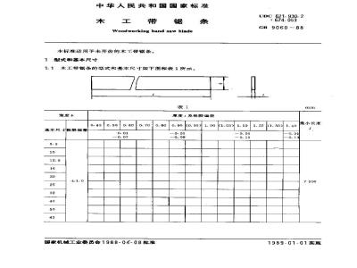 GB 9060-1988 木工带锯条