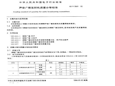 SJ/T 9541-1993 声音广播发射机质量分等标准