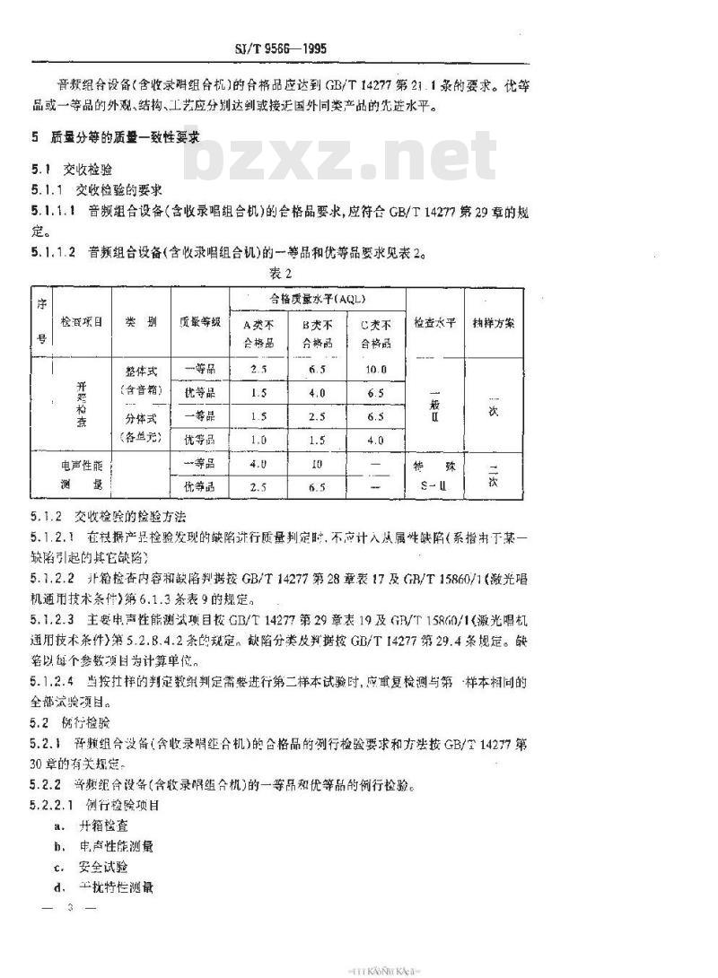 SJ/T 9566-1995 音频组合设备质量分等标准 SJ/T 9566-1995 音频组合设备质量分等标准
