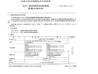 SJ/T 9562.2-1993 BNC型射频同轴连接器质量分等标准