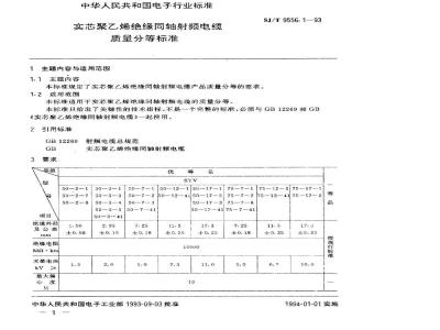 SJ/T 9556.1-1993 实心聚乙烯绝缘同轴射频电缆质量分等标准