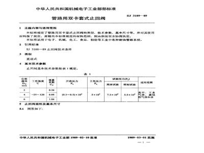SJ 3189-1989 管路用双卡套式止回阀