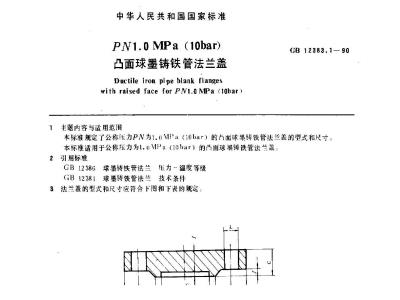 GB 12383.1-1990 PN1.0MPa(10bar)凸面球墨铸铁管法兰盖