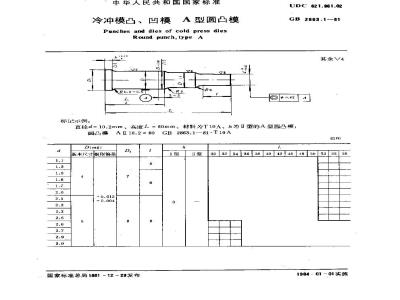 GB 2863.1-1981 冷冲模凸 凹模 A型圆凸模