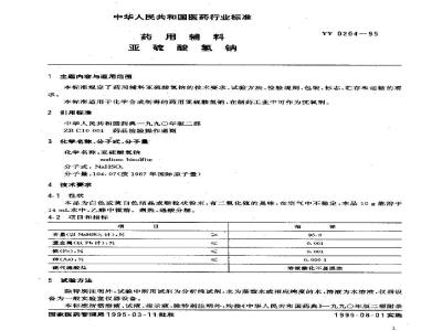 YY 0204-1995 药用辅料 亚硫酸氢钠
