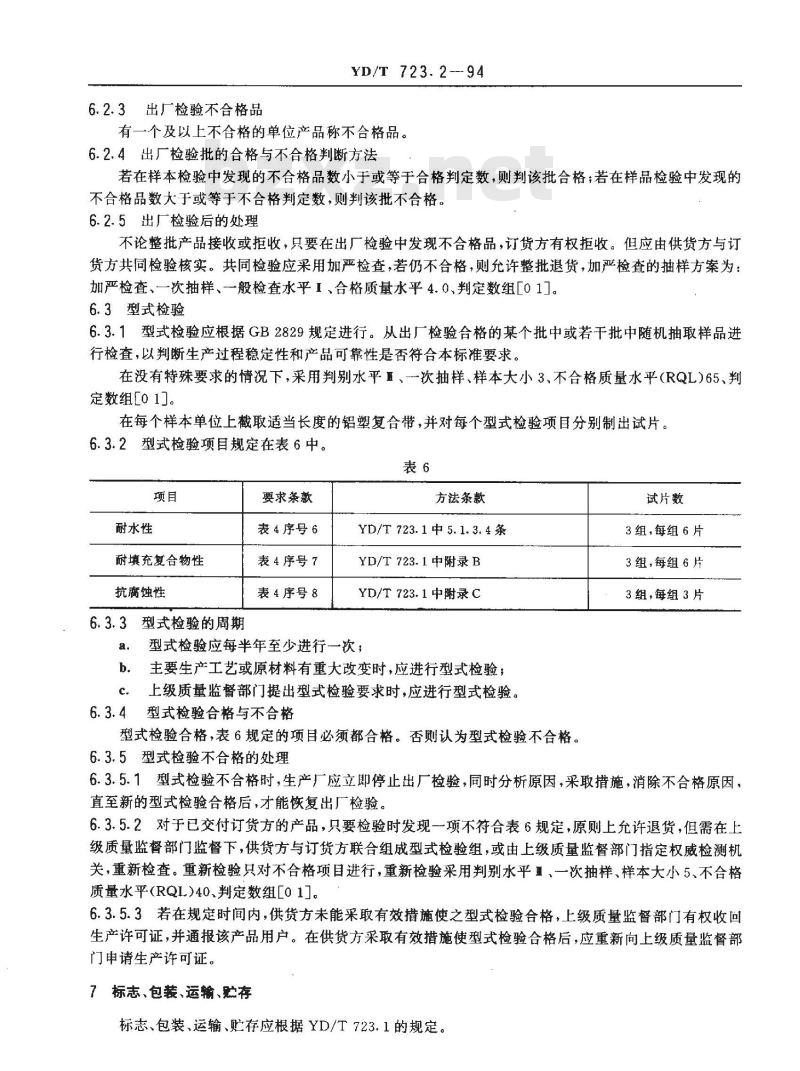 YD/T 723.2-1994 通信电缆光缆用金属塑料复合带 第2部分: 铝塑复合带