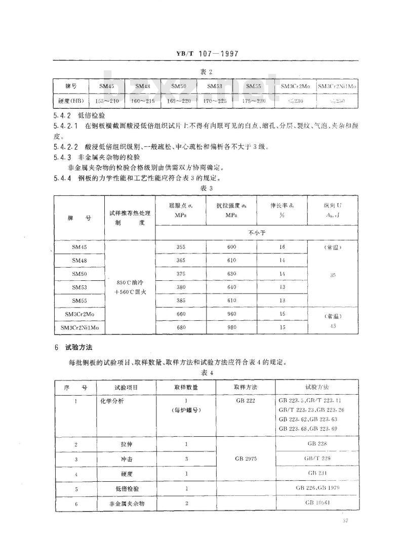 YB/T 107-1997 塑料模具用热轧厚钢板 YB/T 107-1997 塑料模具用热轧厚钢板