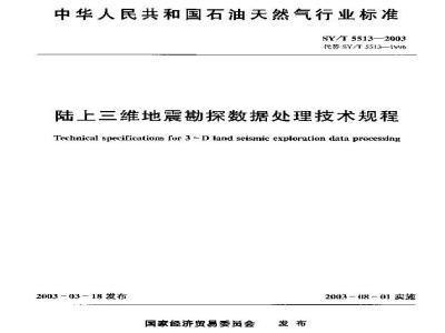SY/T 5513-2003 陆上三维地震勘探数据处理技术规程