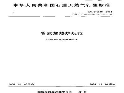 SY/T 0538-2004 管式加热炉规范