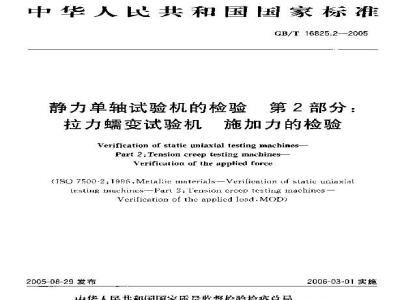GB/T 16825.2-2005 静力单轴试验机的检验 第2部分：拉力蠕变试验机 施加力的检验