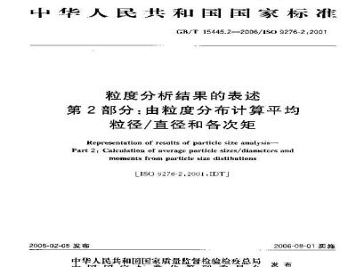 GB/T 15445.2-2006 粒度分析结果的表述 第2部分：由粒度分布计算平均粒径/直径和各次矩