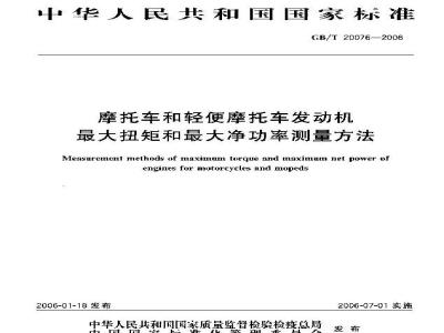 GB/T 20076-2006 摩托车和轻便摩托车发动机 最大扭矩和最大净功率测量方法