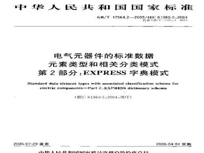 GB/T 17564.2-2005 电气器件的标准数据素类型和相关分类模式 第2部分：EXPRESS字典模式
