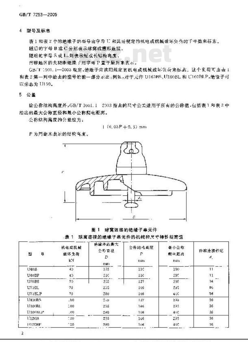 GB/T 7253-2005 标称电压高于1000V的架空线路绝缘子 交流系统用瓷或玻璃绝缘子件 盘形悬式绝缘子件的特性 GB/T 7253-2005 标称电压高于1000V的架空线路绝缘子 交流系统用瓷或玻璃绝缘子件 盘形悬式绝缘子件的特性