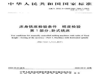 GB/T 3932.1-2006 床身铣床检验条件 精度检验 第1部分：卧式铣床