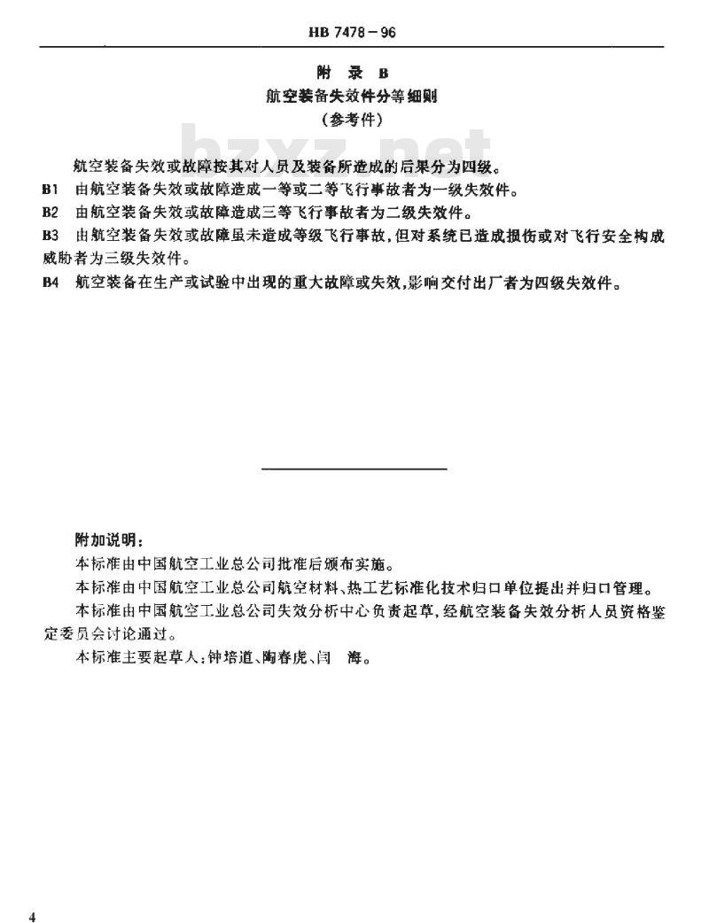 HB 7478-1996 航空装备失效分析人员资格鉴定 HB 7478-1996 航空装备失效分析人员资格鉴定